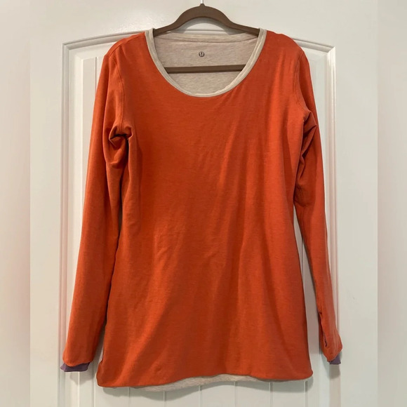 Lululemon Every Yogi Reversible Long Sleeve Top – Beige/Purple & Orange - Picture 7 of 10